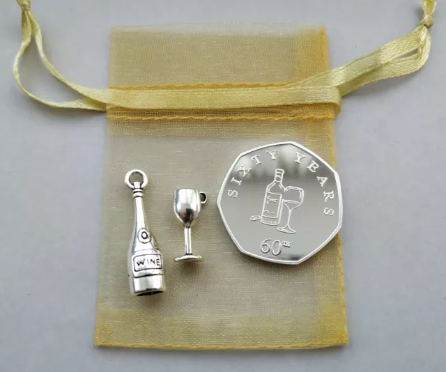 'Happy 60th Birthday' Silver Plated Commemorative Coin & Charm GIFT SET /Present