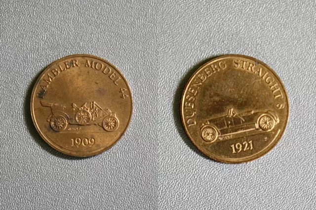 Lot of 2 Vintage Car Tokens 1909 Rambler Model 44 And 1921 Duesenberg Straight 8