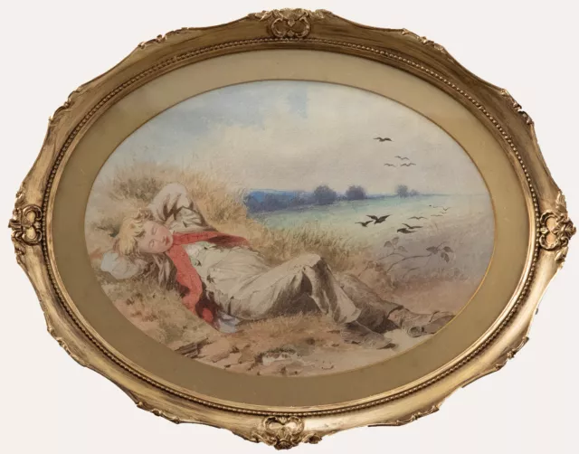 Late 19th Century Watercolour - Resting by the Water