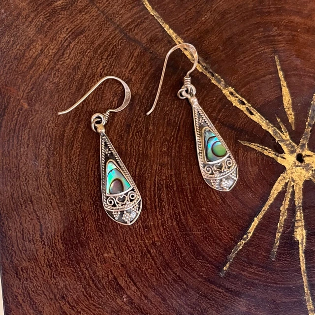 Charles Winston Sterling Silver Earrings Teardrop Abalone signed CW