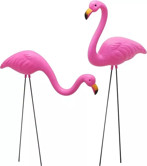 Syncfun 2 Pcs Small Pink Flamingo Yard Ornament Stakes Mini Statue for Sidewalks