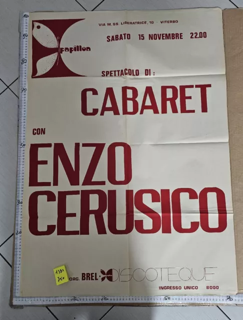 Manifesto Viterbo Discoteca Papillon Cabaret Spettacolo Enzo Cerusico 1980