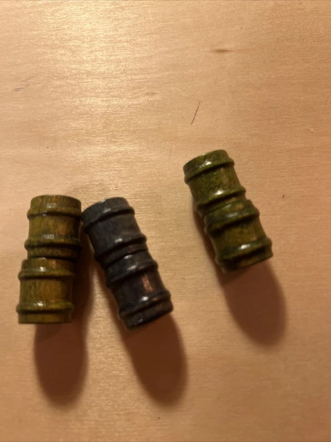 (3) Vintage Blue/GreenWood Barrel Macrame Craft Wooden Beads 1.5” Retro MCM Boho