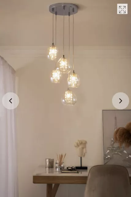 BNIB Next Clear Bella Cluster 5 Light Pendant Ceiling Chandelier Home Decor £99