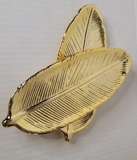 Set Of 2 Ceramic Gold Leaf Feather Decor/dishes