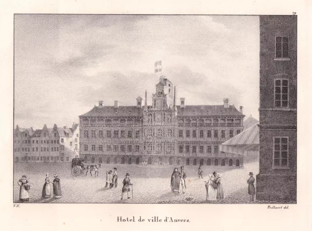 1825 Hôtel de Ville Anvers Flandre Lithographie Cloet Belgique Belgien