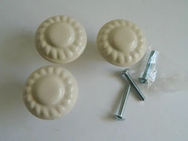 Lot of 3 Amerock Hardware BP1321-W Cream 1 3/8" Ceramic Cabinet Knob Pulls