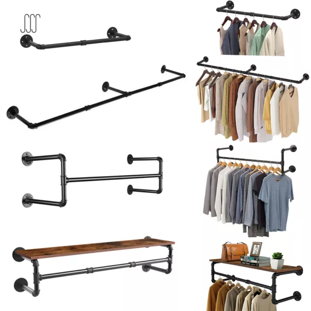 Heavy Duty Pipe Clothes Rack Garment Shelf Wall Mounted Ceiling Hanging Bar Rods
