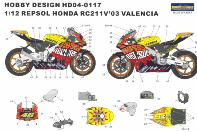 Hobby Design 1/12 Honda RC211V Repsol Valencia 2003 full decal for Tamiya 10521