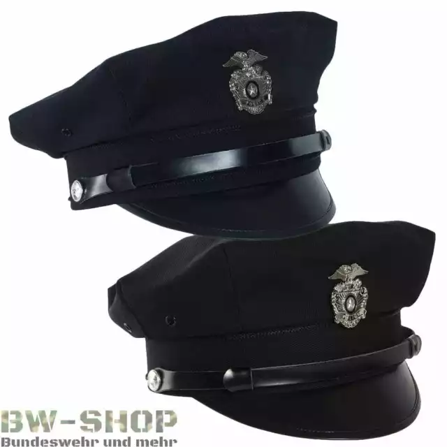 Us Police Schirmmütze + Abzeichen Schwarz & Blau Neu Polizei Mütze Security Cap