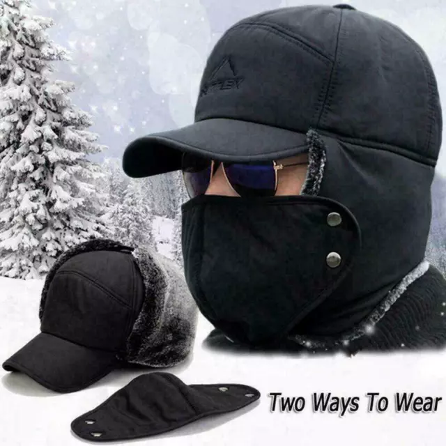 Men's Warm Winter Aviator Hat Face Snow Cap Windproof Baseball Earmuffs Cap AUS