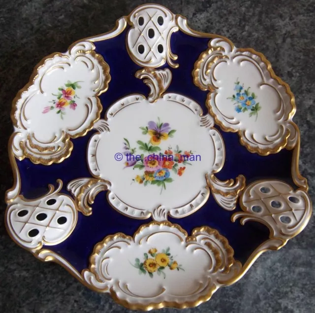 signed 11.75" GERMAN DRESDEN LINDNER COBALT handpainted SPRAYS CABINET PLATE