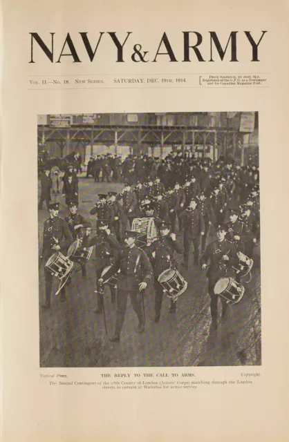 1914 WW1 PRINT SECOND CONTINGENT 28th COUNTRY OF LONDON ARTISTS CORPS MARCHING