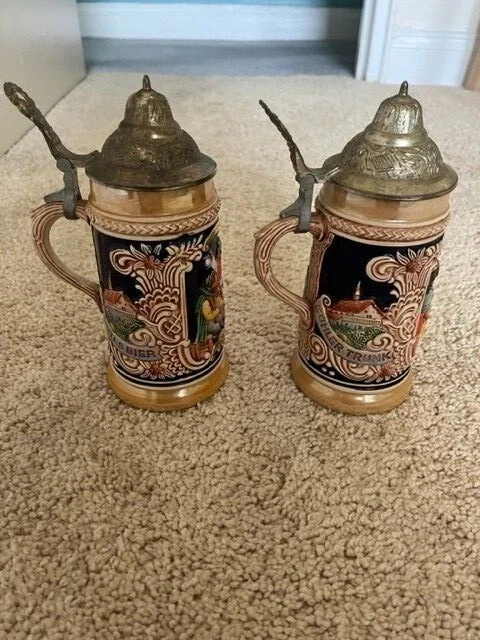 Set of 2 Vintage Gerz German Beer Stein with Lid 7"