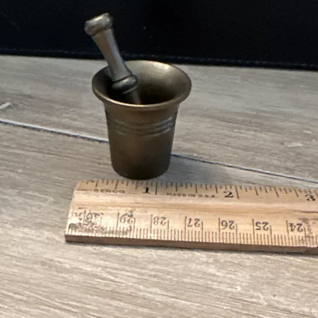 Vintage Antique Miniature Solid Brass Mortar & Pestle 