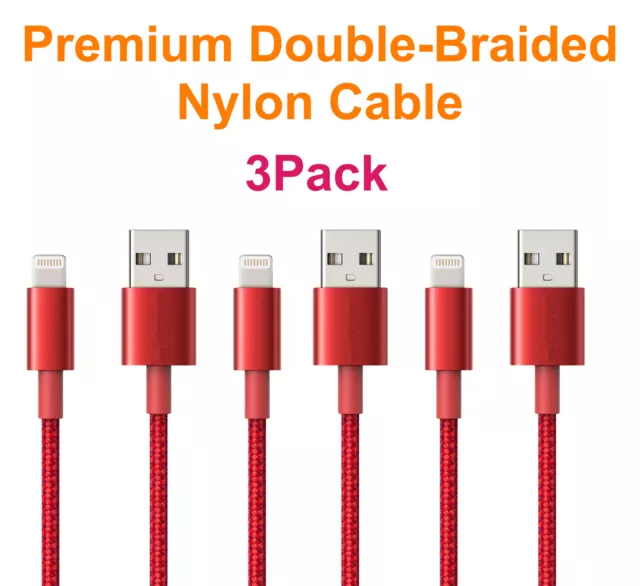 3-Pack Fast USB Charger Braided Cable Charging Cord For iPhone 5 6 7 8 X XS 11