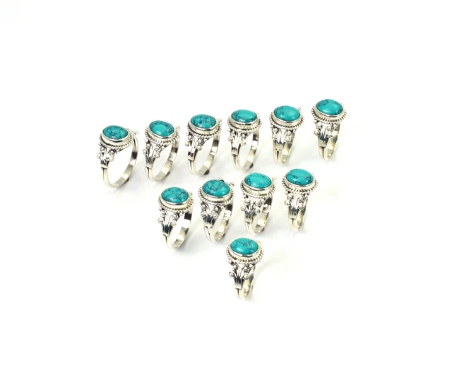WHOLESALE 11PC 925 SOLID STERLING SILVER BLUE TURQUOISE RING LOT f503