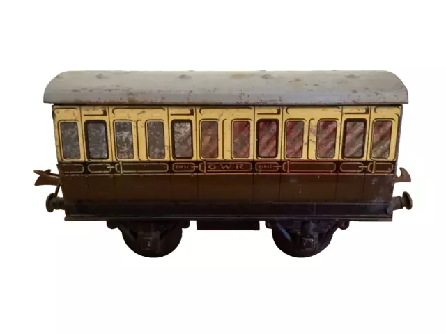 HORNBY O GAUGE 1950s No.1 GWR 1st TIN-PRINT PASSENGER COACH. Brown/Cream