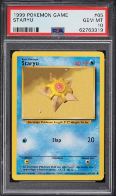 1999 Pokemon Spiel Basis Set Staryu #65 Psa 10 Edelsteine Neuwertig