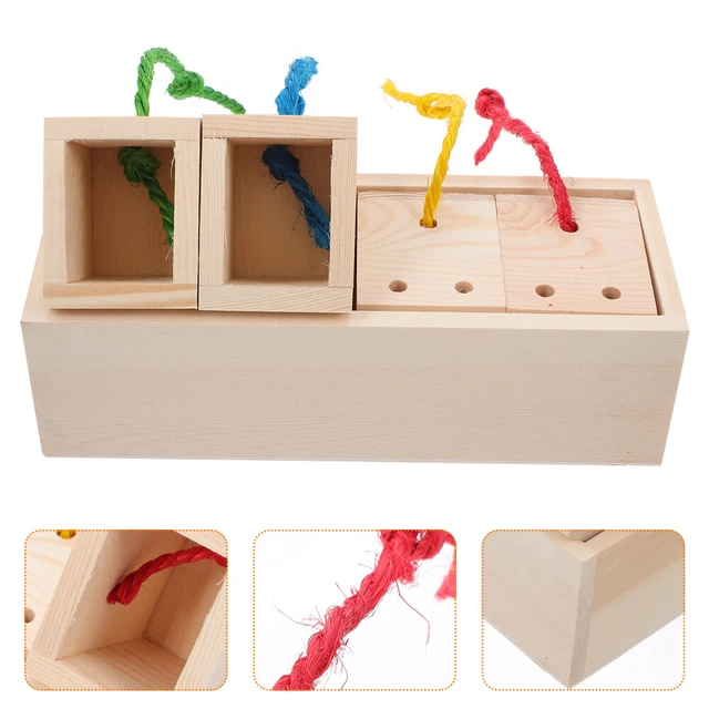 Caja de forrajeo loro juguetes de forrajeo de madera colores identificar caja de alimentos