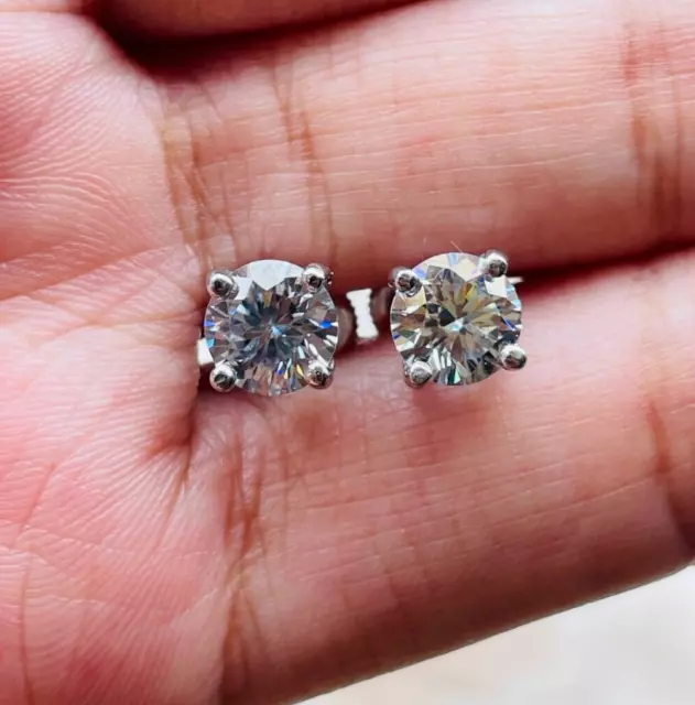 Certified 4.00 Ct. Treated Fancy Gray Diamond Solitaire Studs In 925 Silver!