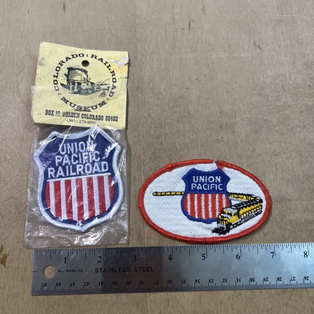 Vintage Union Pacific Railroad Embroidered Patches Shield Oval Train Lot Of 2