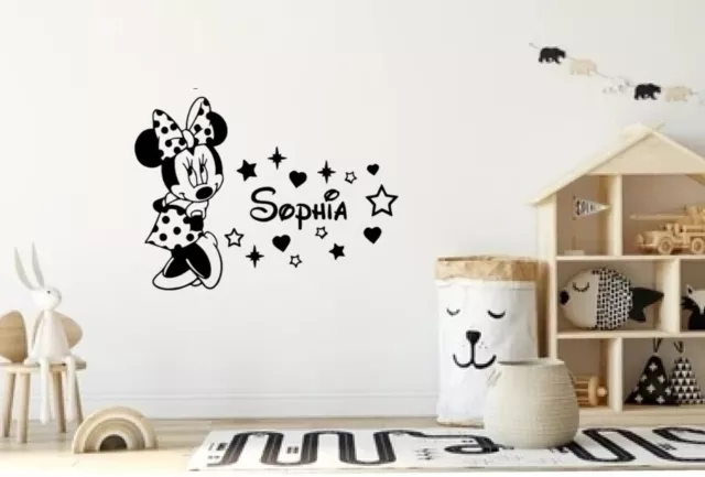 Large MINNIE/MICKEY MOUSE WALL STICKERS KIDS WALL ART  BEDROOM NAME BABY ROOM