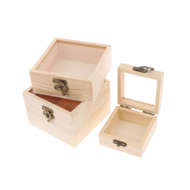 Wooden Storage Box Plain Wood With Lid Multifunction Square Hinged Craft Boxes