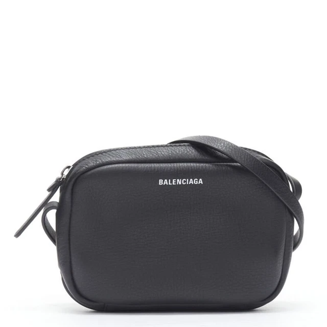 NEW! BALENCIAGA Demna Everyday Camera XS black leather logo print crossbody bag