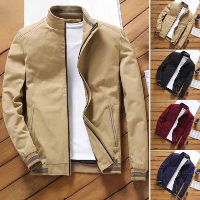 Men Outerwear Ribbing Bottom Zipper Slim-fitting Stand Collar Jacket Temperament