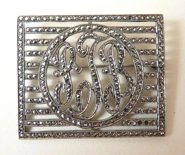 Broche Art Déco Ancienne En Argent Massif Et Marcassite - Style Géométrique Années 20/30 - Occasion