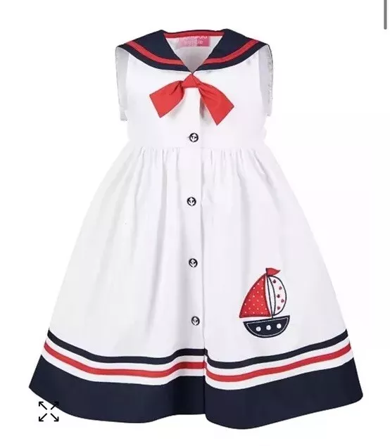 Good Lad White Nautical Sailboat appliqué Sailor Dress Girls 4T One Piece