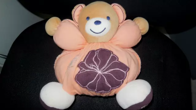 doudou peluche ours Sweet Life orange fleur violet KALOO 22cm