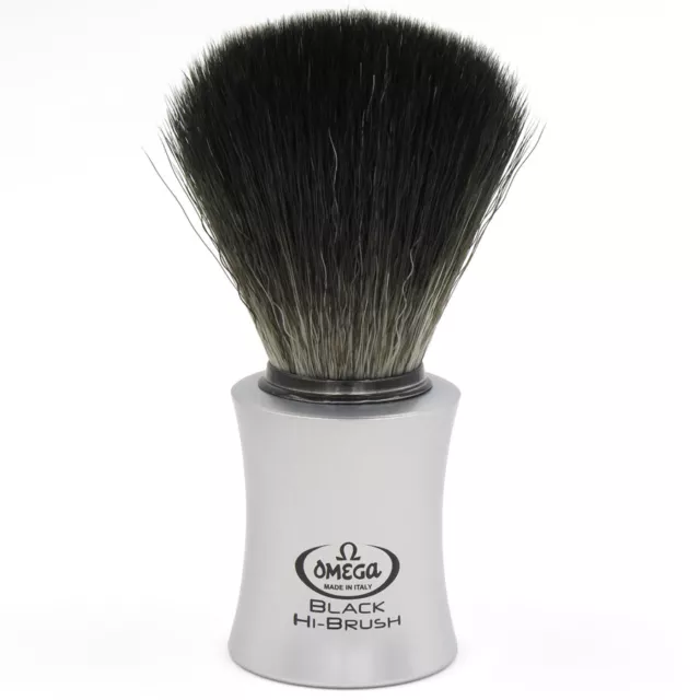 Omega Italy Pennello da Barba Hi-Brush Capelli Sintetici Nero Vegano Alu-Farbe