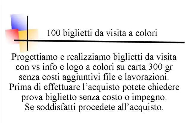 100 BIGLIETTI DA VISITA STAMPA FRONTE RETRO COLORI 300gr