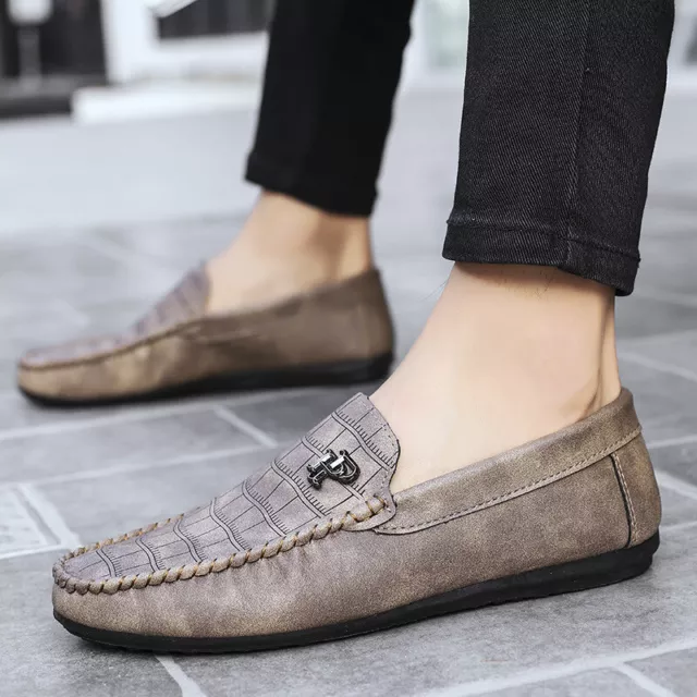 Mens Loafers Boat Moccasins Slip on Driving Walking Shoes Flats Casual Leather