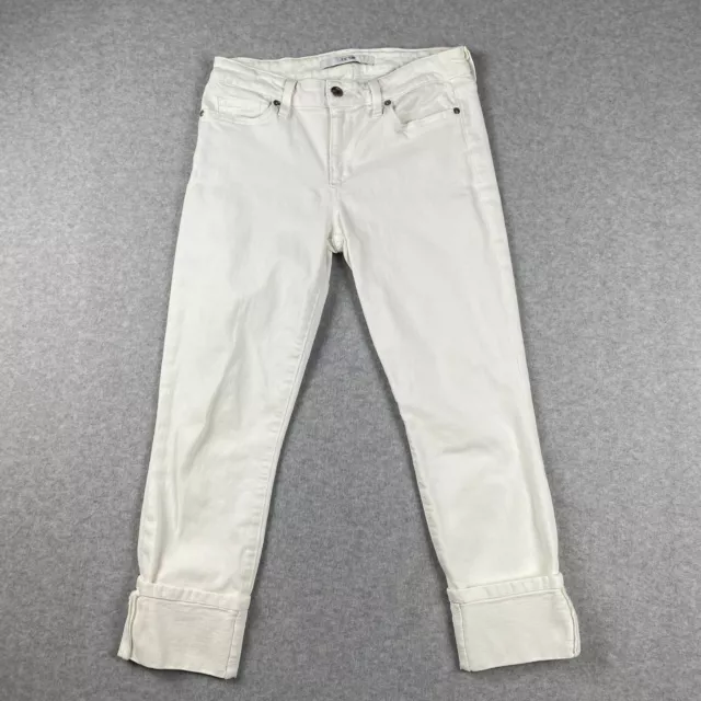 Joe's Capri Jeans Womens 27 White Crop Mid-Rise Cuffed Distressed Stretch Denim