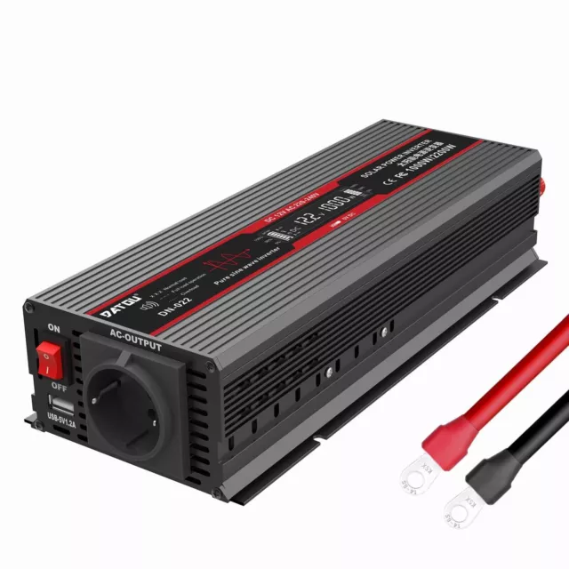 1000W 2000W Reiner Sinus Spannungswandler 12V auf 230V Inverter Wechselrichter