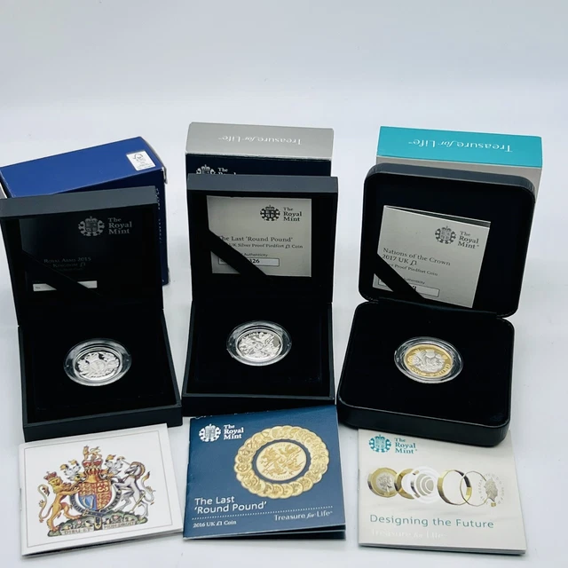 2015 2016 2017 Royal Mint Silver Proof Piedfort £1 One Pound Coin Set & Box/Coa