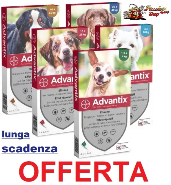Bayer Advantix 4 pipette per cani da 0-4/ 4-10/ 10-25/ oltre 25/ 40-60 kg pulci