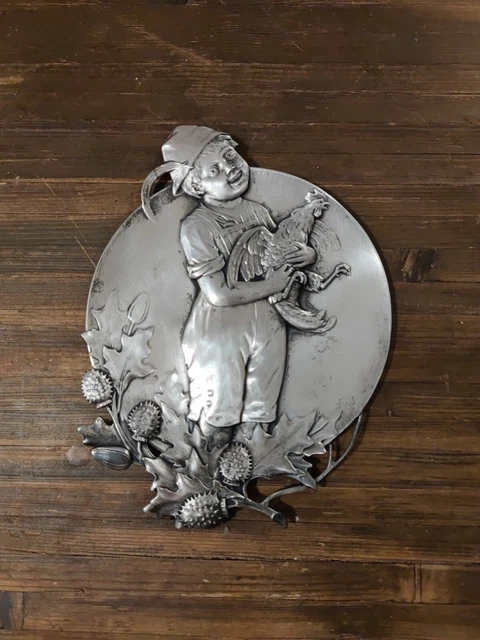 superbe plateau wmf metal argente 333A enfant poule art nouveau jugendstill g6