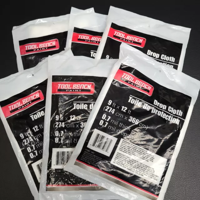 Lot of 6! Tool Bench Paint Drop Cloth 9' x 12' White 0.7 Mil UPC 639277759672