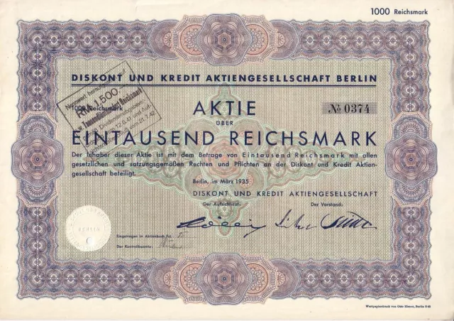 Diskont und Kredit AG Berlin  1935