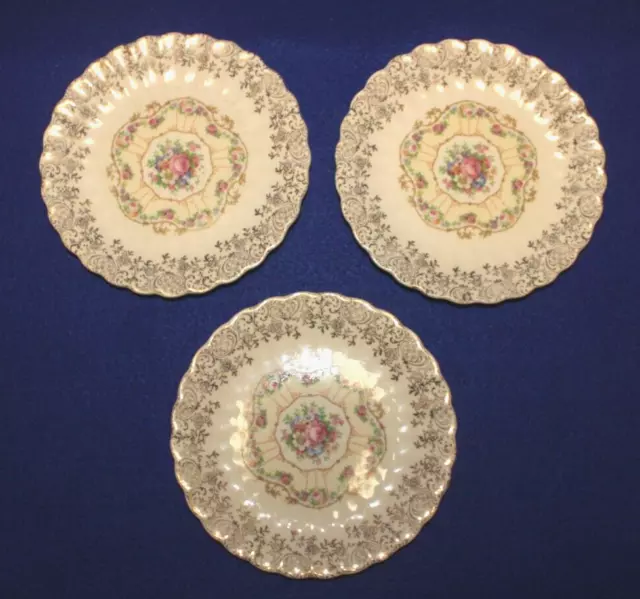 Vintage Trojan by Sebring Toledo Delight 22k Gold Bread Plates Set of 3