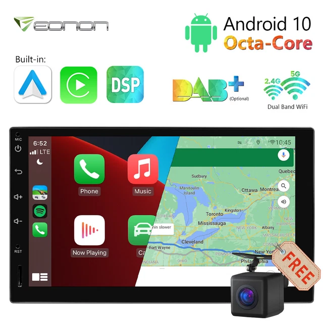 CAM+7" IPS Double DIN 8-Core Android 10 Bluetooth GPS Navi Car Play Stereo Radio