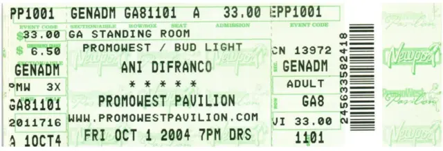 Ani Difranco Ticket Stub Ottobre 1 2004 Cincinnati Ohio