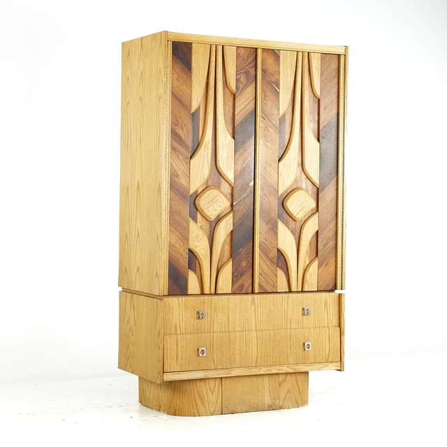 Mid Century Canadian Brutalist Rosewood and Oak Armoire
