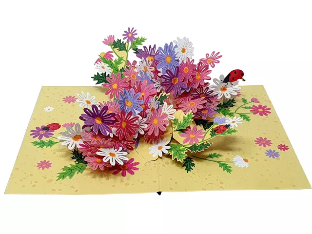 Daisy garden 3D Pop Up Card, Thinking of you card, Handmade Greeting card