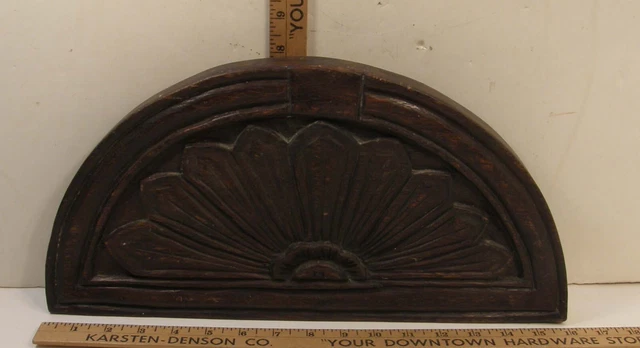 Vintage Primitive Hand Carved Pine Wood Fan Panel Arch Demilune Wall Hanging
