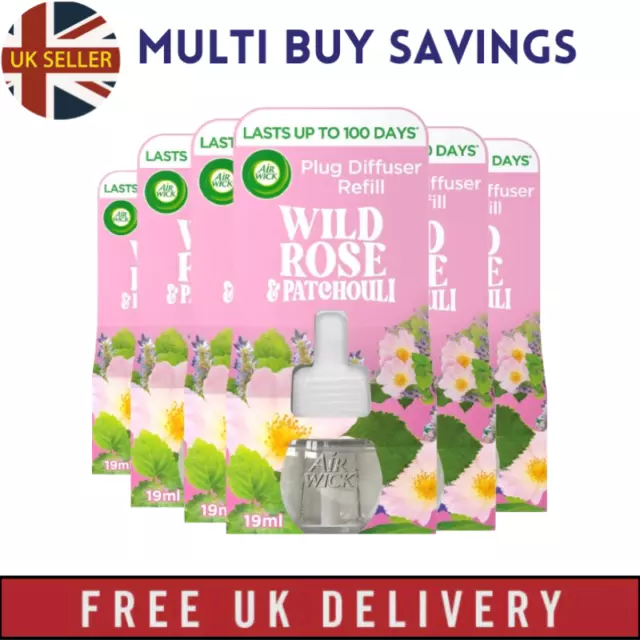 6 x Air Wick Plug In Air Freshener Refill Wild Rose & Patchouli 19ml